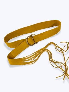 Anthropologie Genuine Suede Fringe Belt Mustard Yellow Double O-Ring Size Small